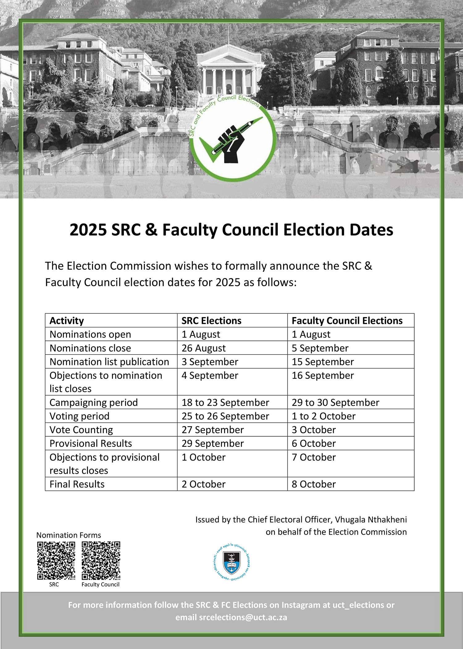 2025 SRC and FC Election Dates - Poster
